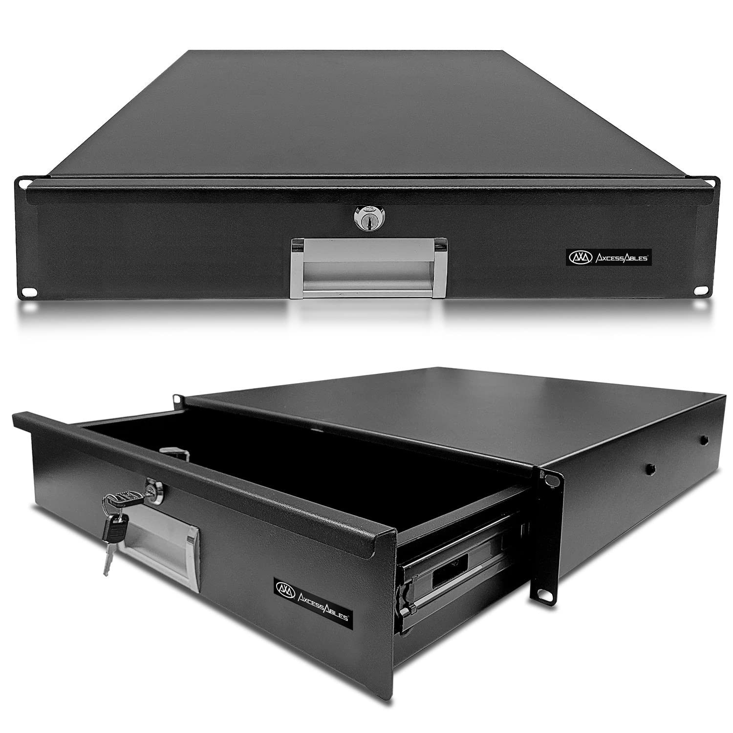 2U Locking Rack Drawer by AxcessAbles | 15 Deep Secured Metal Server Rack Mount