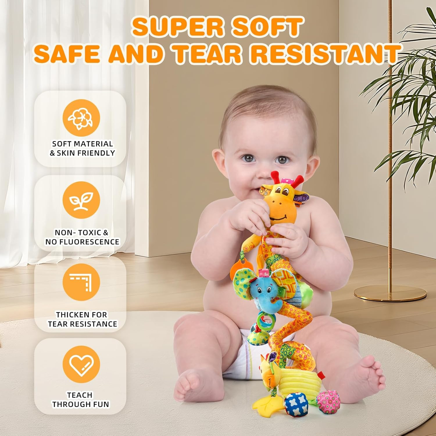 Crib Stroller Car Seat Toys for Baby 0-3-6-9-12 Months, Tummy Time Hanging Senso