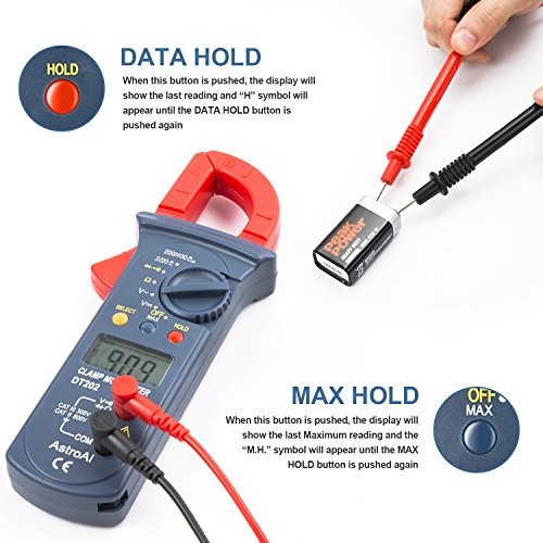Digital Clamp Meter 2000 Counts, Multimeter Amp Meter with Auto Ranging; Small