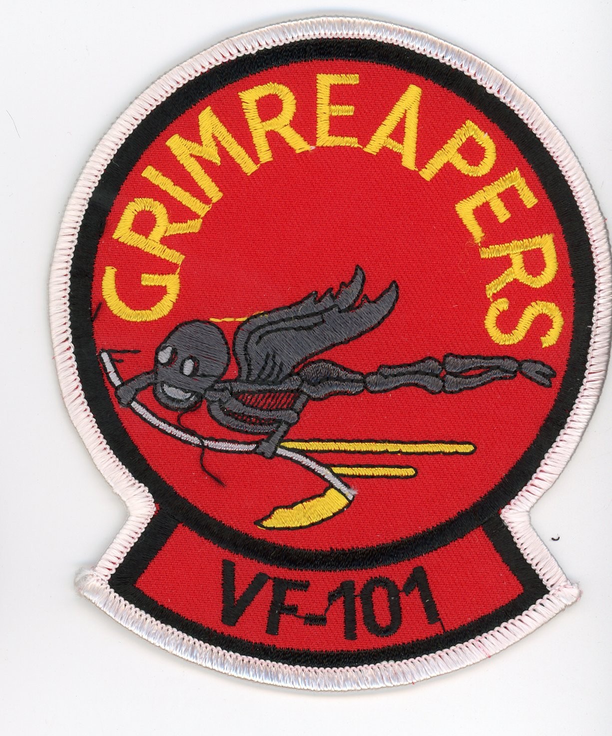 PATCH USN F-14 TOMCAT VF-101 GRIM REAPERS WHITE EDGE IRON ON PARCHE