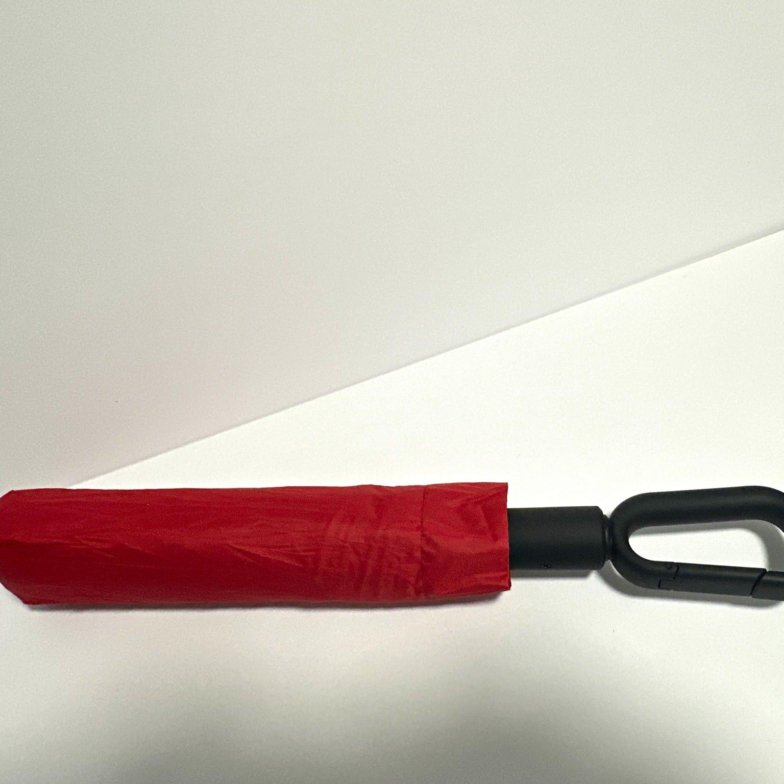 Red Compact/Folding Umbrella Solid Pattern with Black Hook Handle Unisex