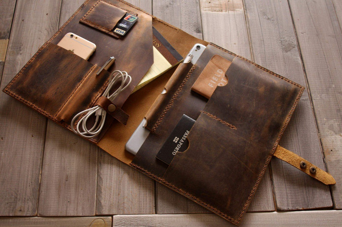 Briefcase iPad Laptop file folder cover jacket passport bag Leather brown X65