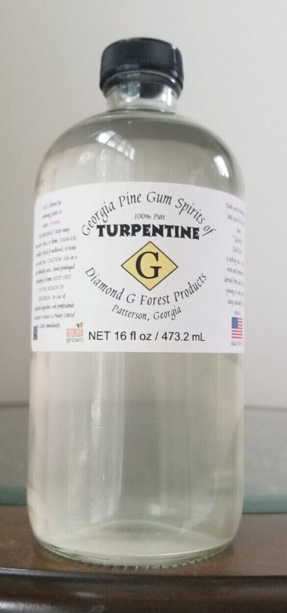 Georgia 100% Pure Gum Spirits of Turpentine Distilled Pine Glass Bottle 16oz