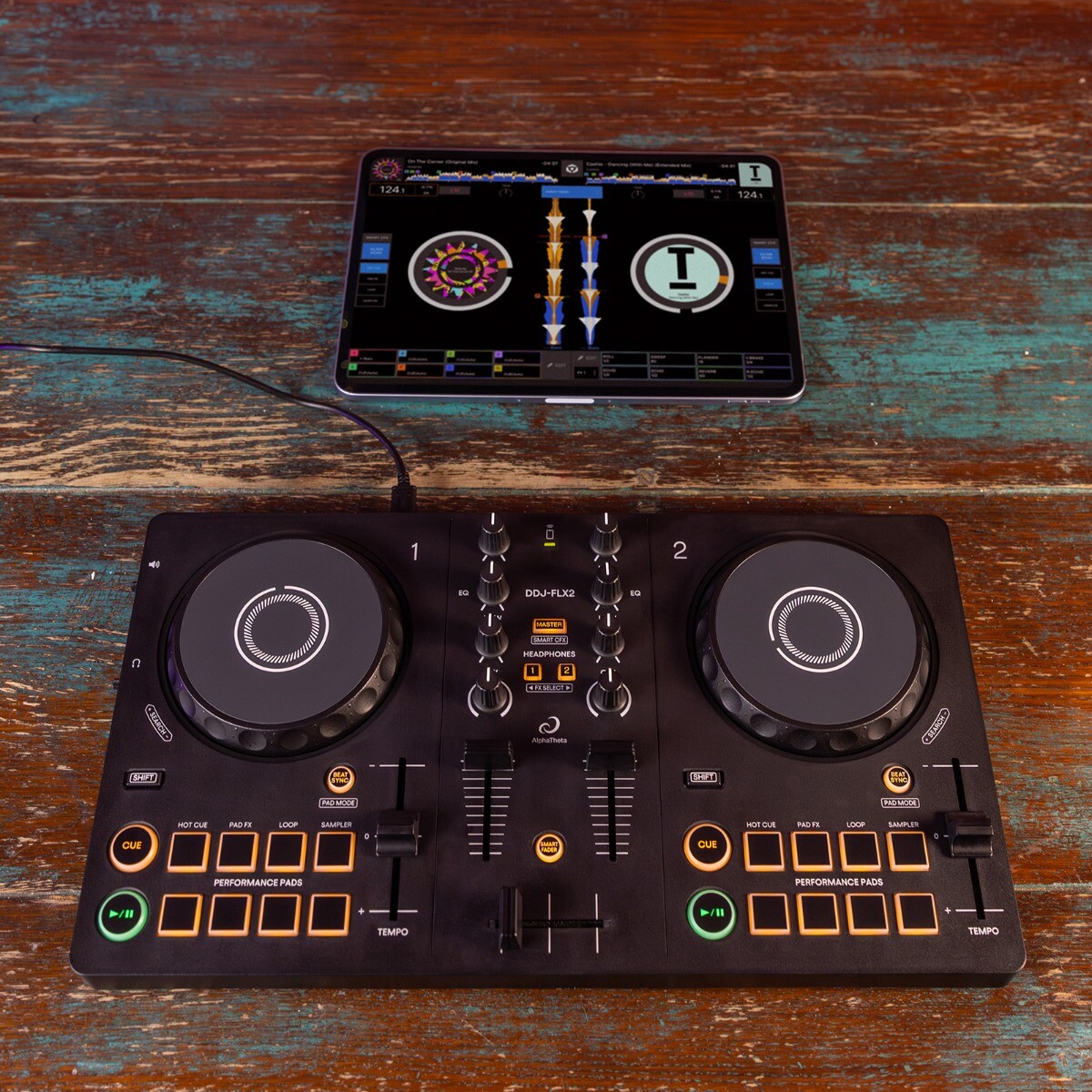 AlphaTheta DDJ-FLX2 Compact Beginner 2-Channel Serato DJ Controller, Headphones