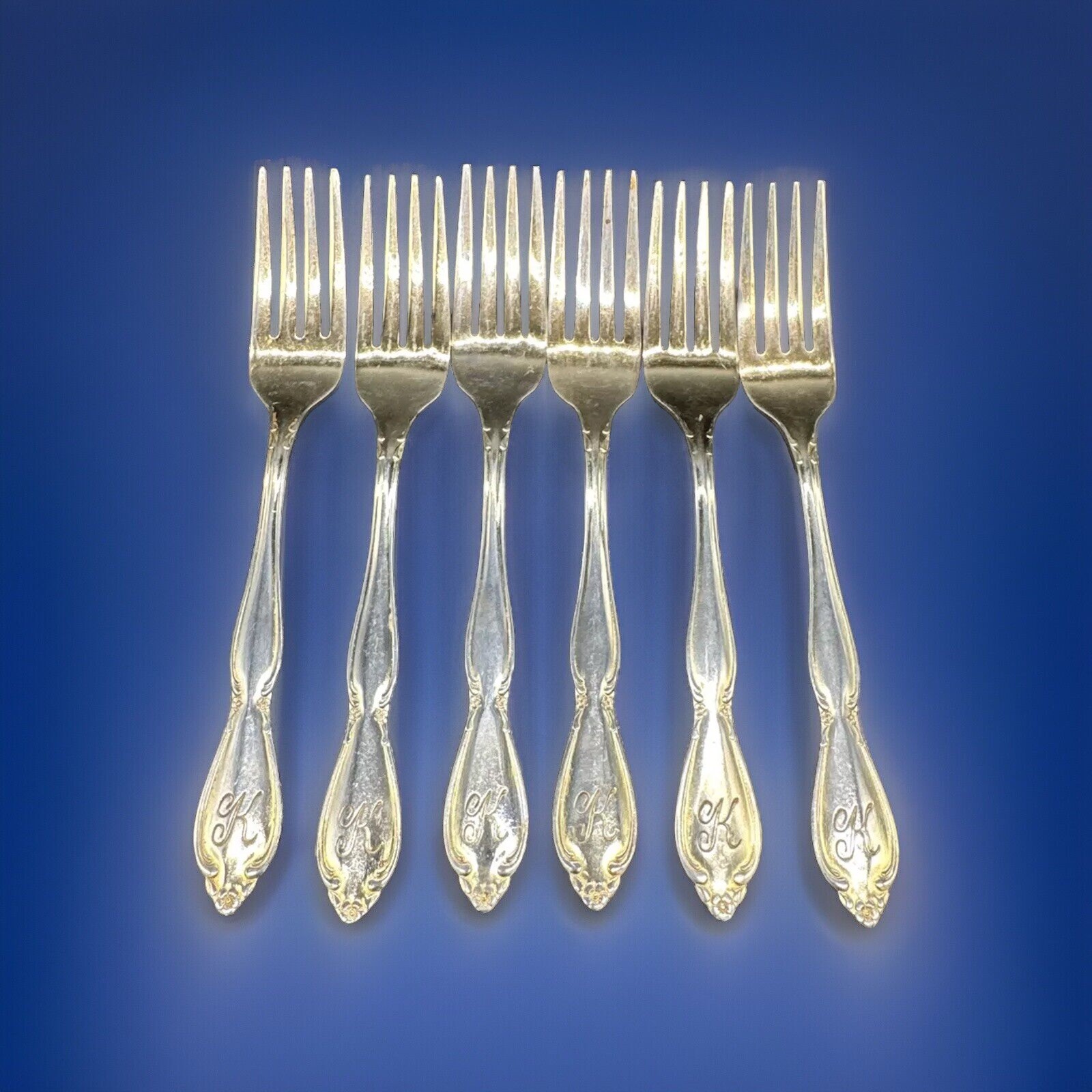 Custom Craft Gold Electroplate Stainless Flatware Fork 6 Piece “K”