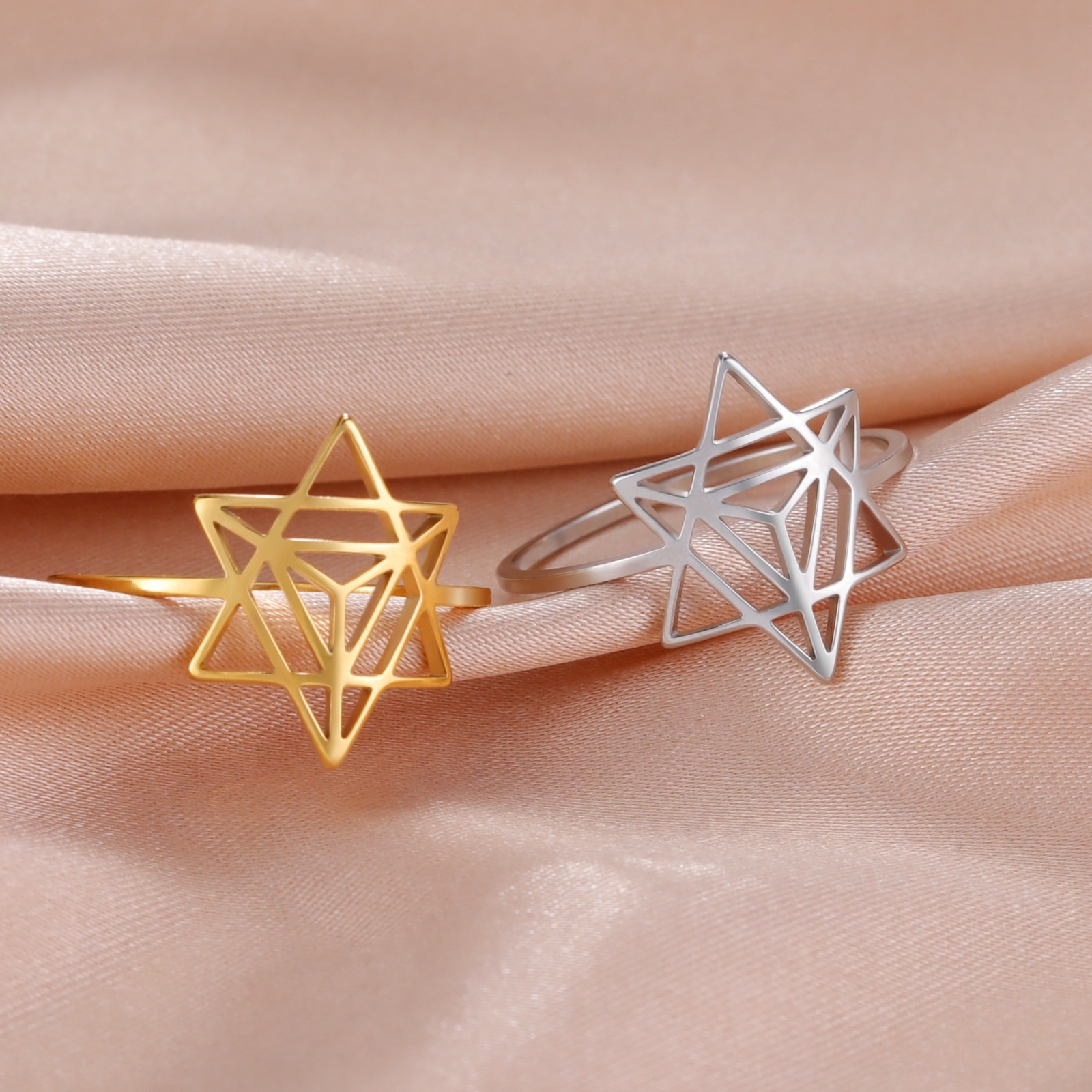 Women Men Merkaba Star Sacred Geometry Ring Stainless Steel Fashion Finger Rings