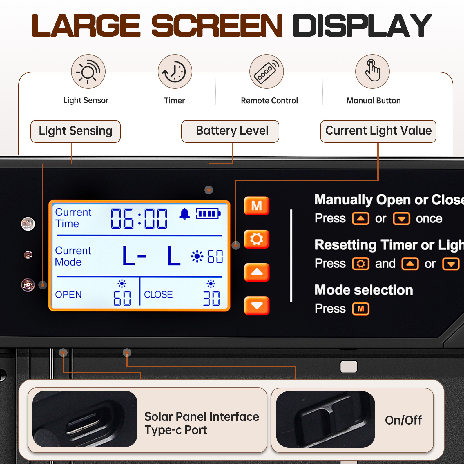 Automatic Chicken Coop Door Solar Powered Poultry Gate Opener Timer Light Sensor