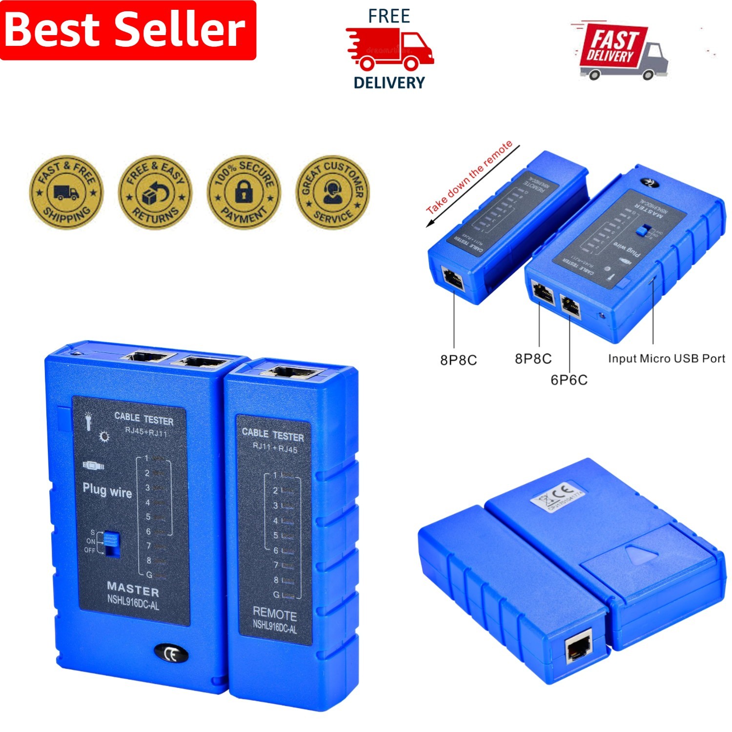 Versatile Network Cable Tester for RJ45/RJ11/RJ12 - Identify Cable Issues Easily