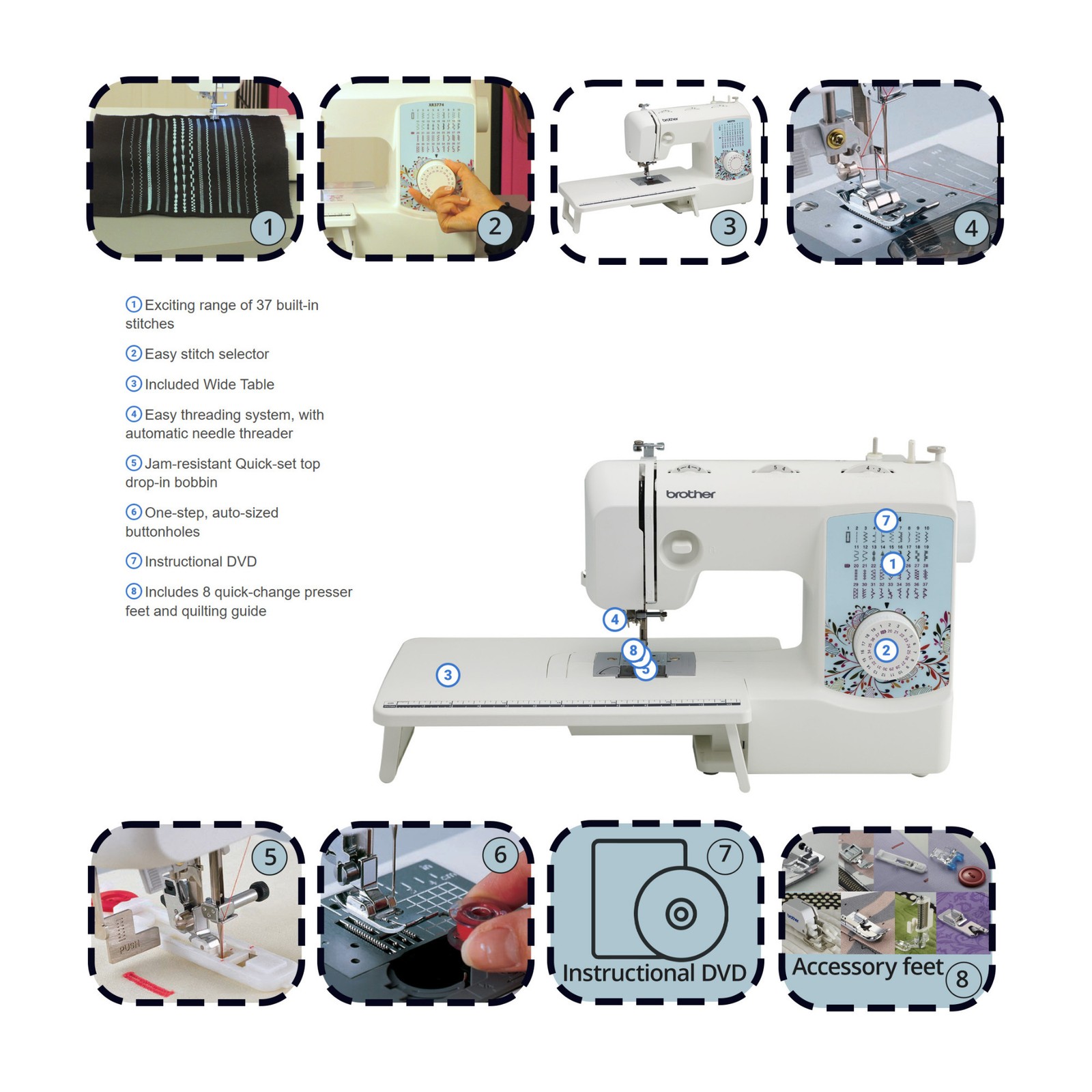 Brother XR3774 Wide Table Sewing Quilting Machine Hard Case Bundle