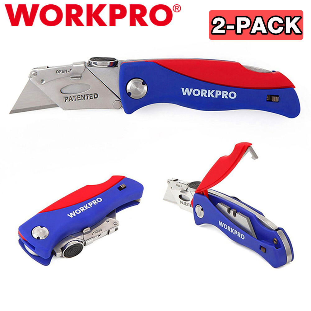 WORKPROFolding Utility Knife Set  2-Packs Box Cutter Knife w/ 10PCS Extra Blades
