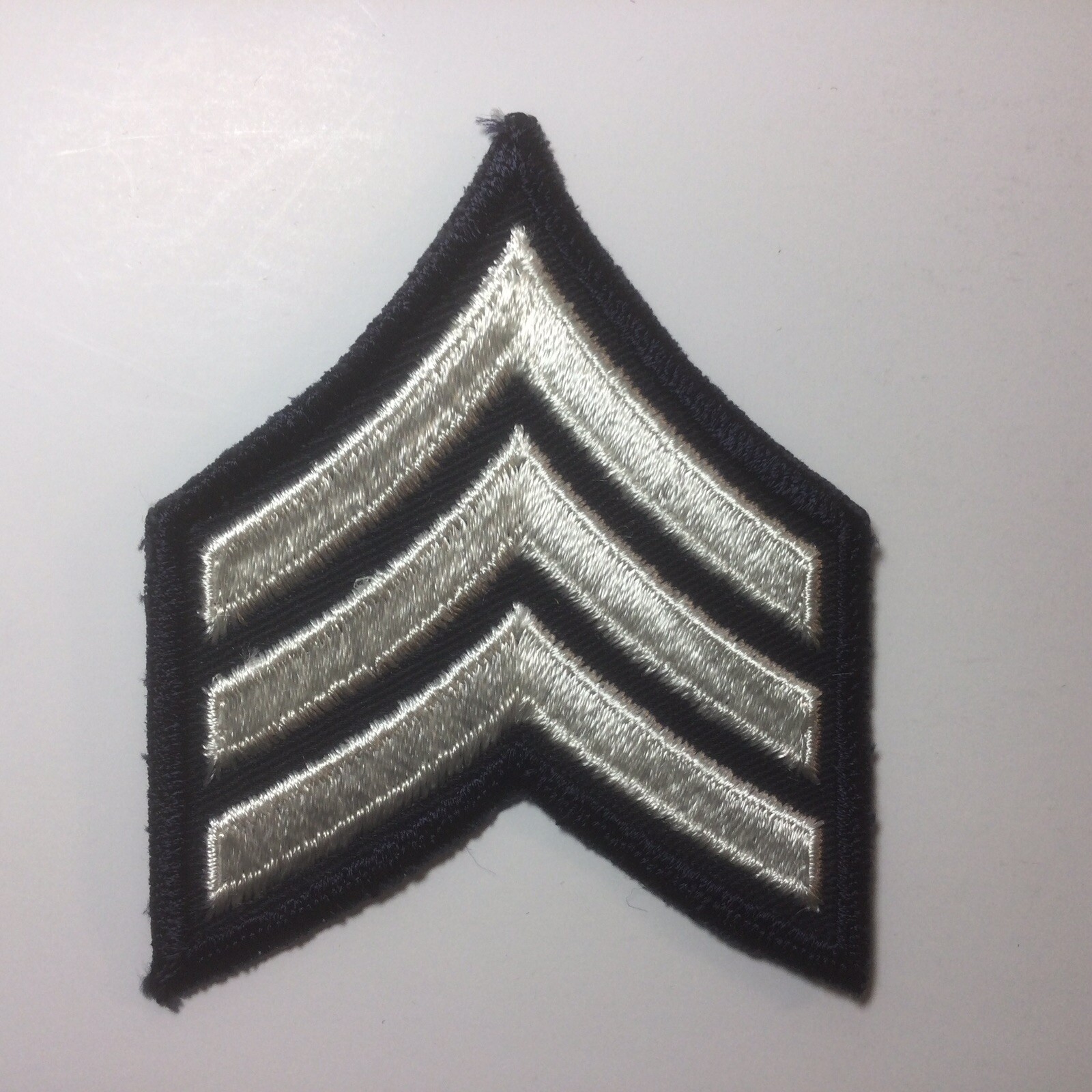 (2) Sergeant Chevron Patch police 3 stripe WHITE on DARK NAVY BLUE