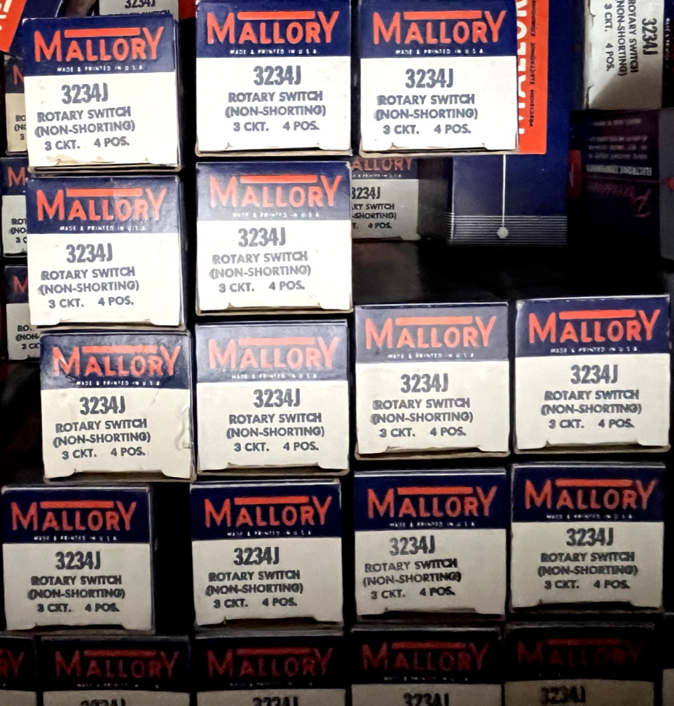 vintage mallory 3234j rotary switch non-shorting 3 circut 4 pos. deadstock lot