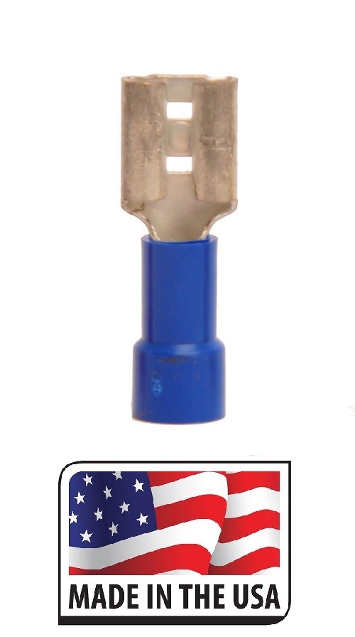 (100) Blue 16-14 AWG Vinyl Insulated QD .25" Female Spade Terminal for Boats USA