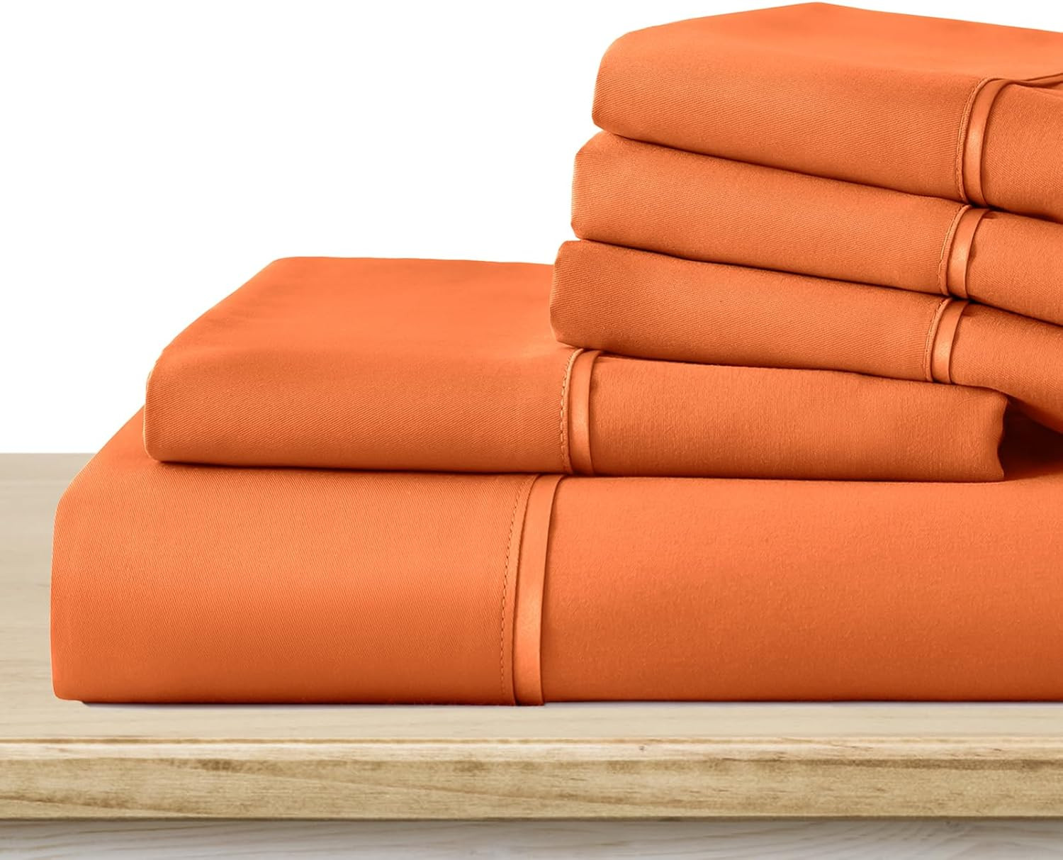 6 Pcs Pumpkin Orange Queen Bed Sheets, Queen Size Sheet Set Deep Pocket Fit for