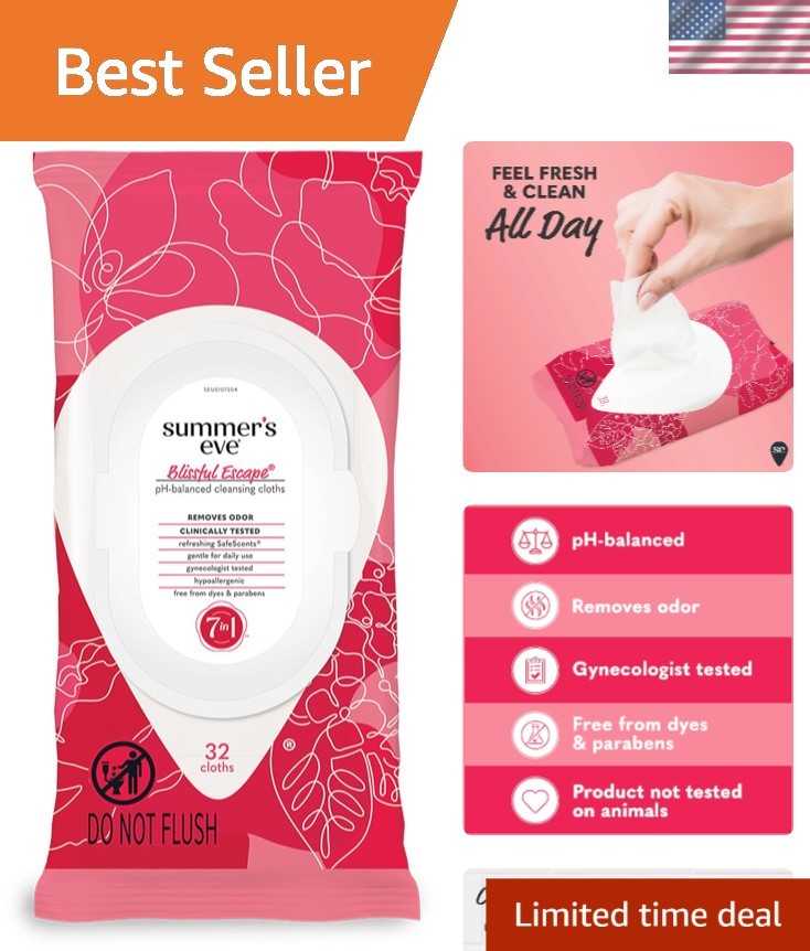 32 Count Blissful Escape Wipes - pH Balanced, Odor Elimination & Travel-Friendly