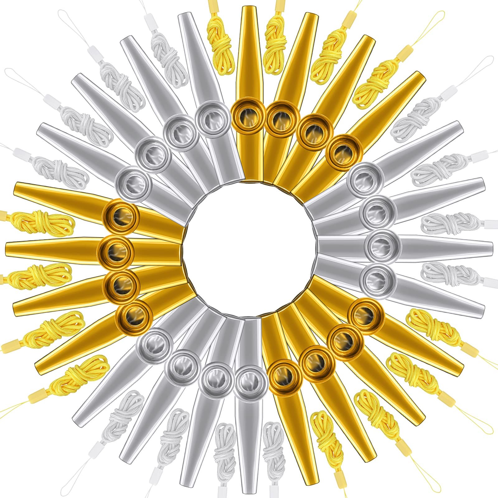 24 Pcs Gold and Silver Metal Kazoo with Lanyards Musical Instruments Mouth Ka...