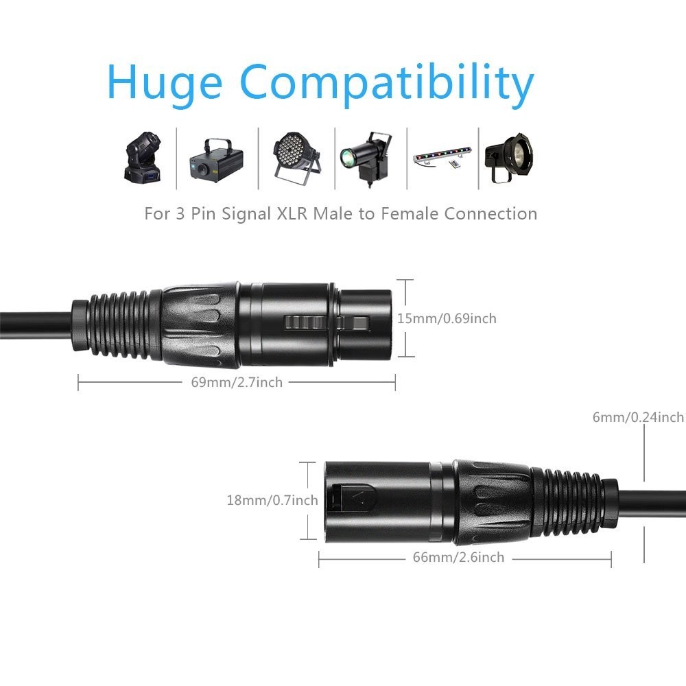 6ft DMX Cable Gold Plated 3 Pin XLR Male to Female for Stage Lighting 4 Pack