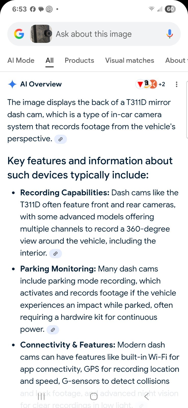 T311D Mirror Dash Cam Not In Original Box, No Instructions
