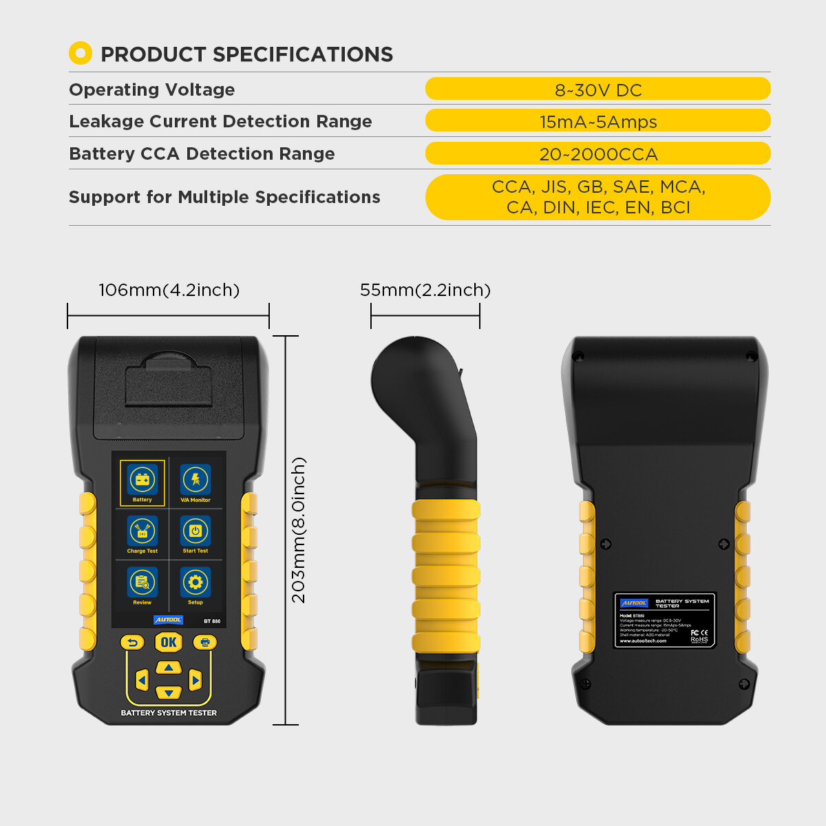 8-30V Car Battery Load Tester with Printer Charging Cranking V/A Monitor 2000CCA