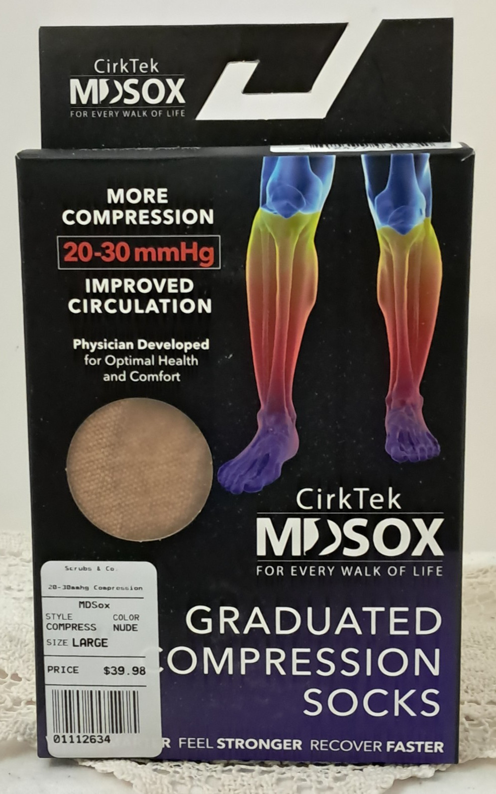 CirkTek MDSOX GRADUATED COMPRESSION SOCKS SIZE LARGE NEW