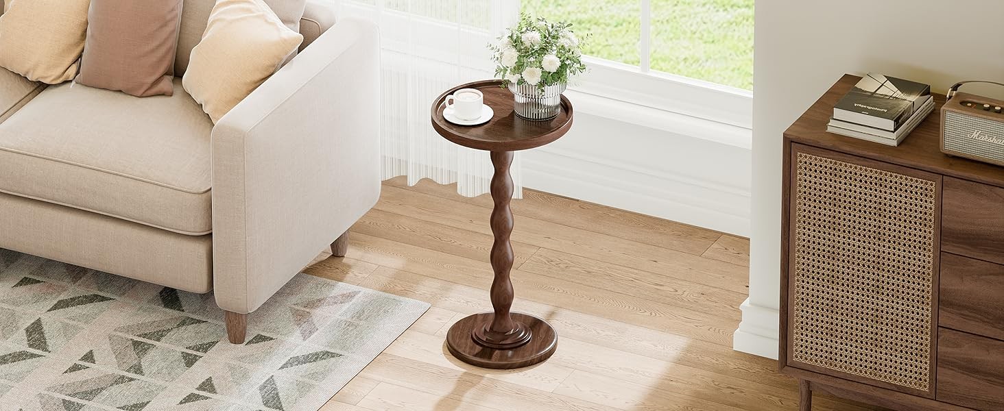 Small Round Side End Table - Solid Wood Accent Drink Table for Living Room