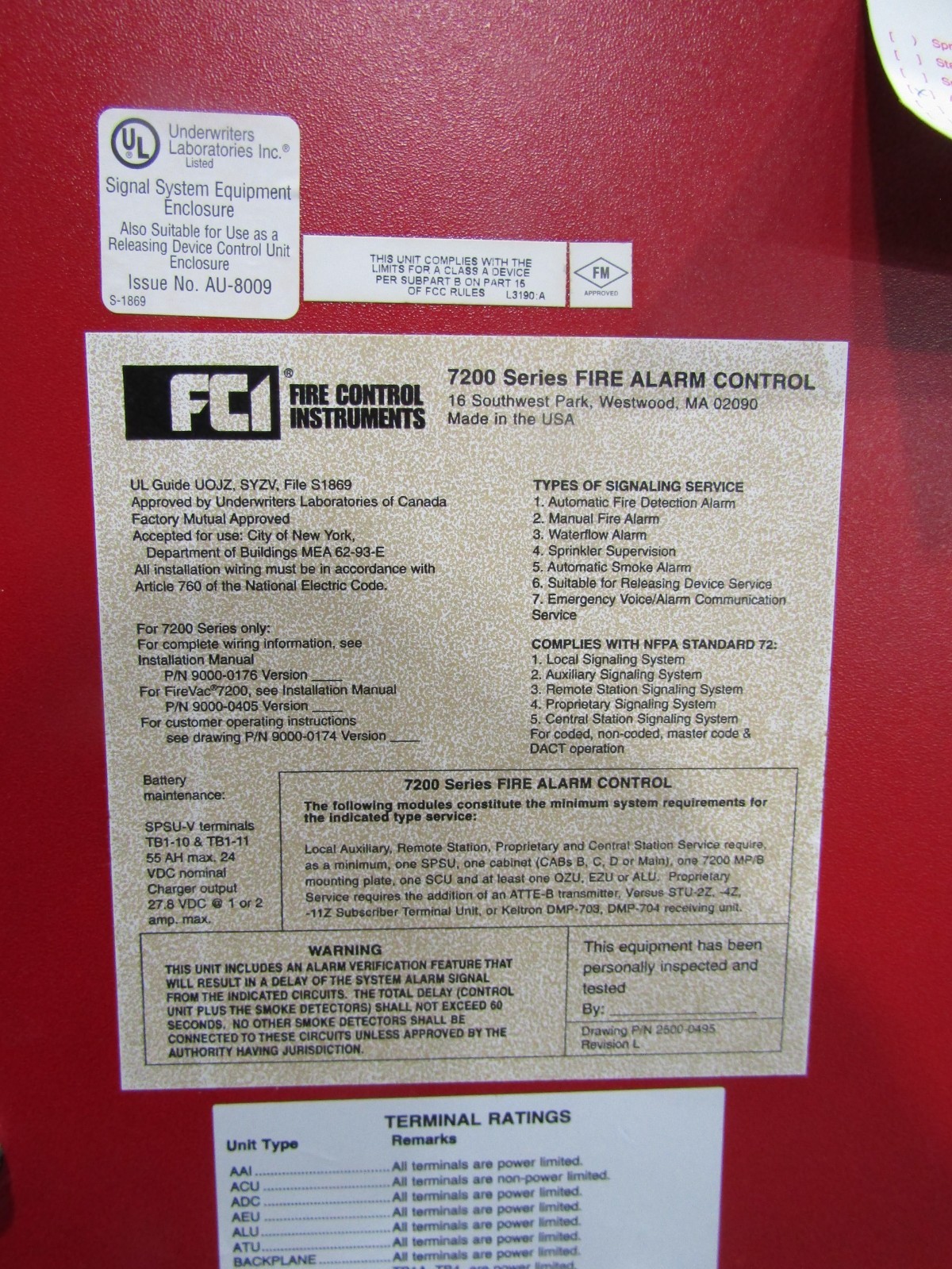💥FCI FIRE CONTROL INSTRUMENTS FIRE ALARM CONTROL