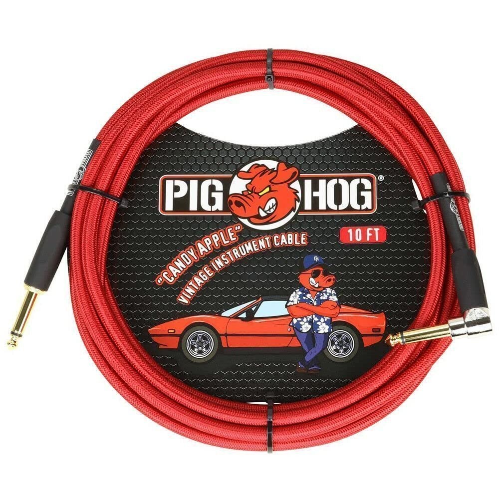 Pig Hog "Candy Apple Red Instrument Cable, 10'. Right Angle
