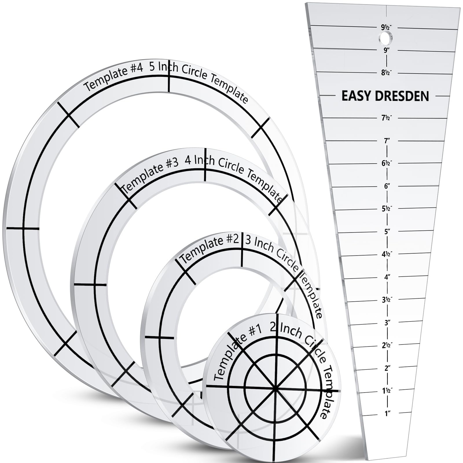 5 PCS Acrylic Quilting Template Ruler 10 Inch Dresden Plate for Crafting