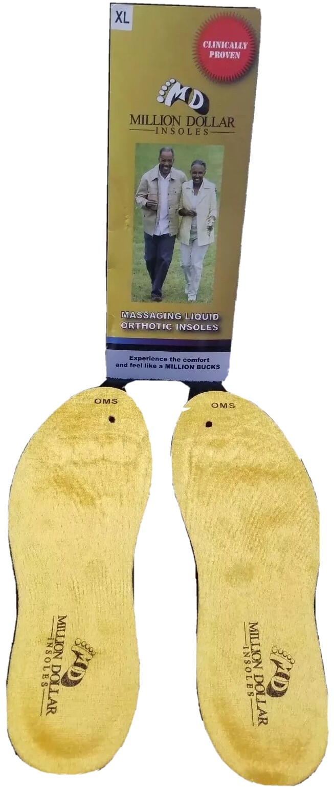 MD Million Dollar Insoles Yellow Unisex Size XL Massaging Orthotic New Read ⬇️