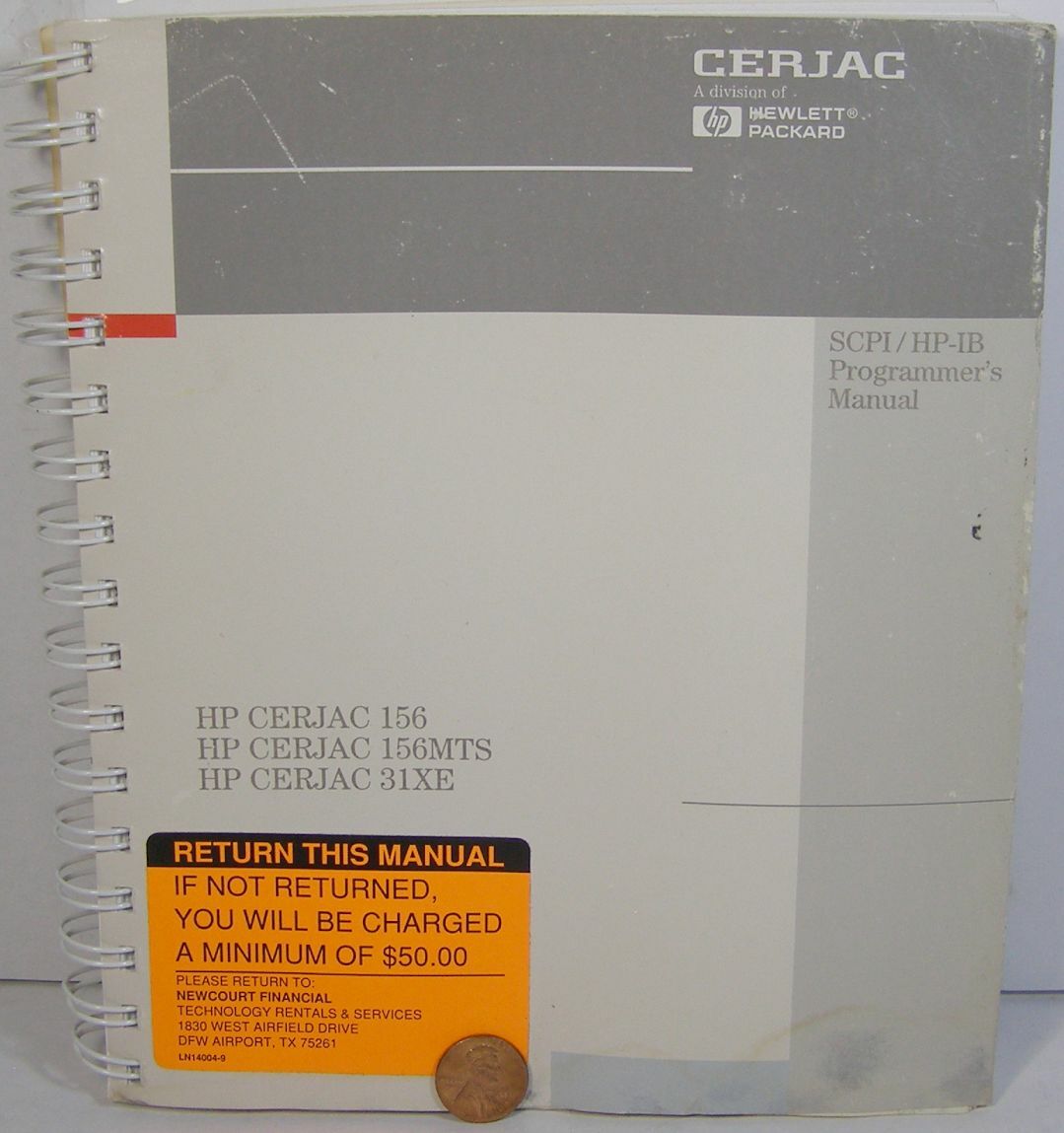 HP CERJAC SCPI/HP-IB PROGRAMMERS MANUAL VERSION 4.0 156/156MTS/31XE   USED