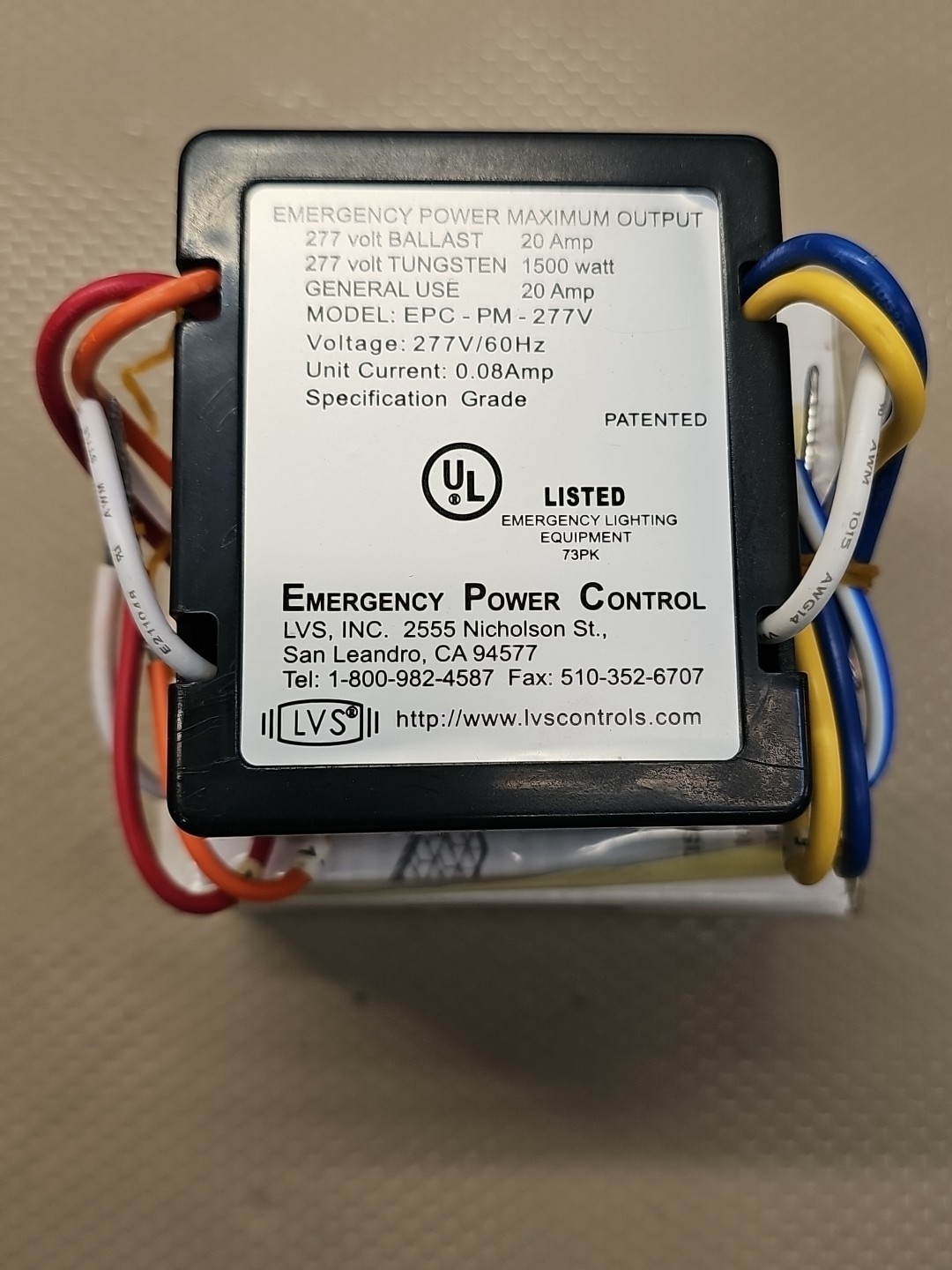 LVS Controls EPC-PM-277V Emergency Lighting Power Control Crestron GLA-EPC-P-277