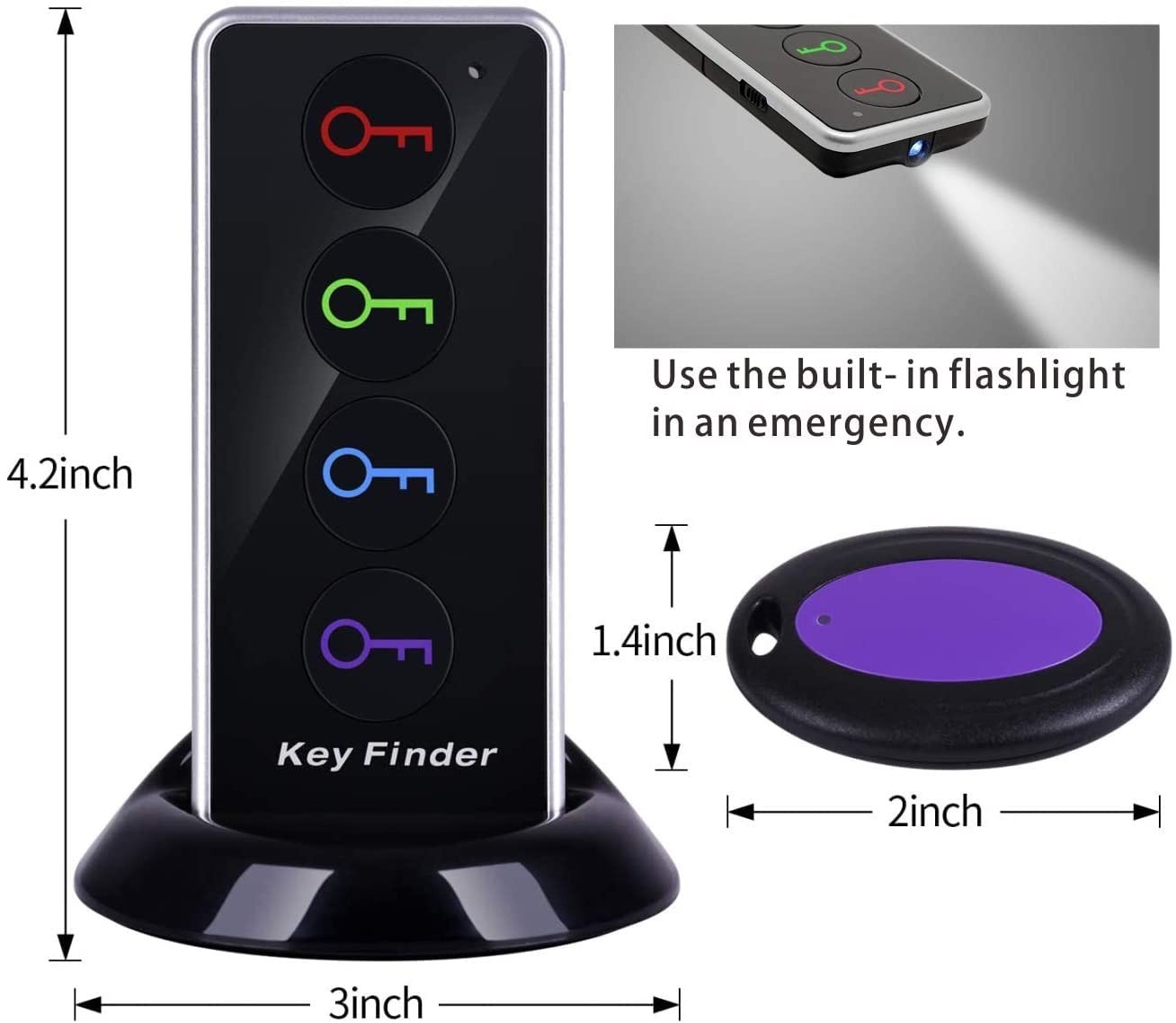 RF Key Finder Wireless Item Locator Tracker 4 Tags 131ft Range 80dB