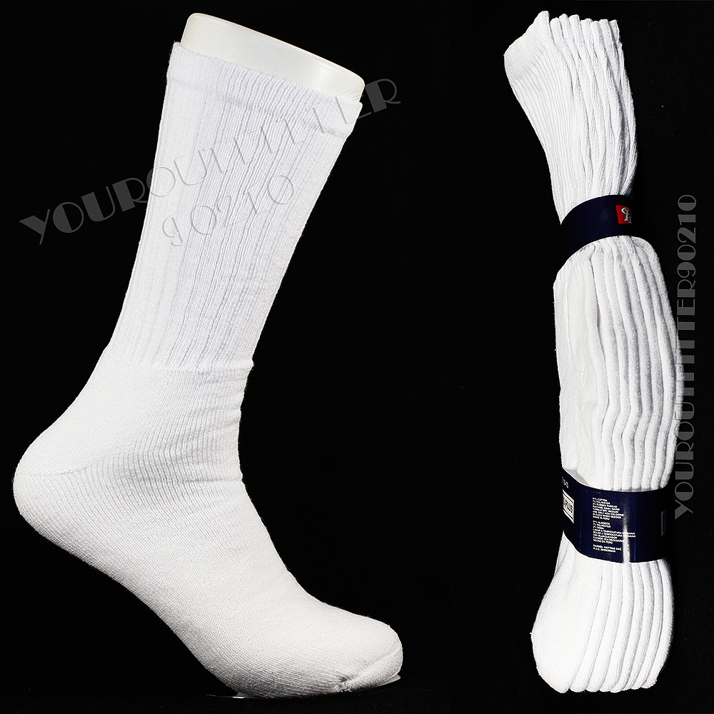 Size 13-15,  10-13 Mens Big &Tall Heavy Thick Cotton Everyday Crew Socks White