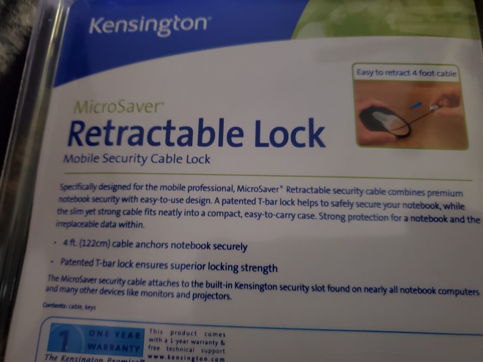 KENSINGTON MICROSAVER KEYED RETRACTABLE NOTEBOOK LOCK BRAND NEW