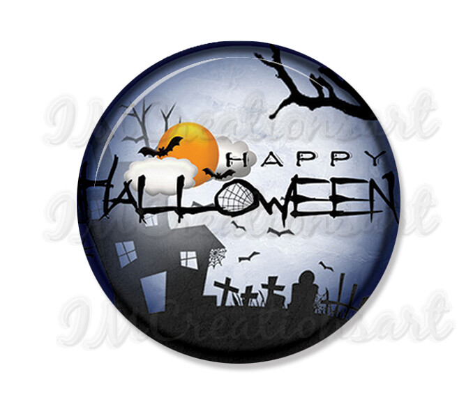 Happy Halloween Midnight Blue Handprssed 2.25" Pocket Mirror, Magnet or Pinback