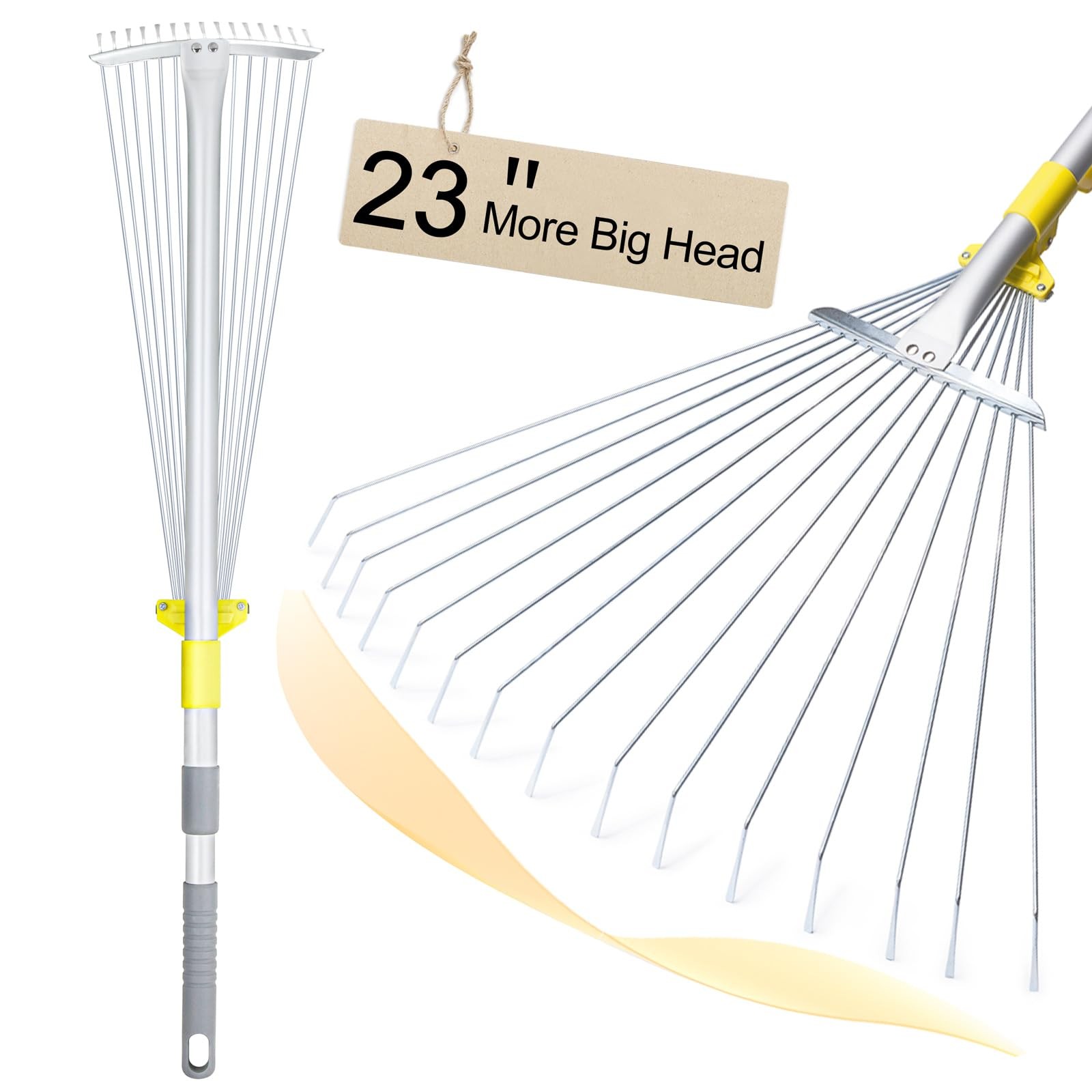 Adjustable Leaf Rake with Expandable Head for Lawn and Garden Cleanup