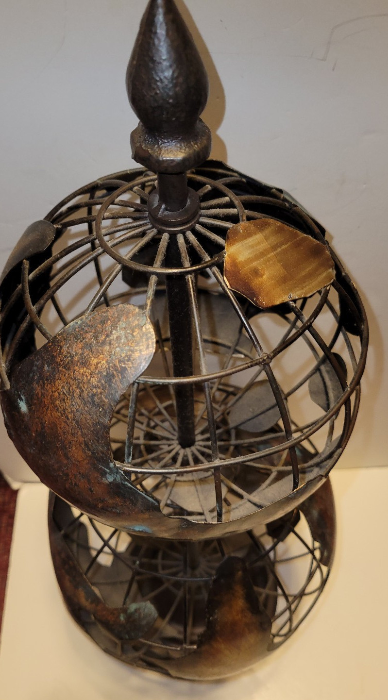 Metal Iron Double Globe Rustic Bronze Armillary Sphere 24" Tabletop Decor Vtg