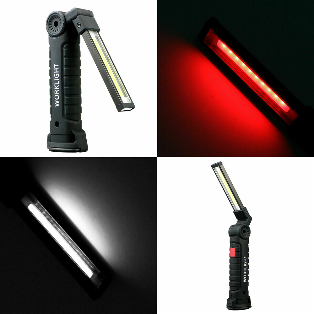 2Sets USB Rechargeable COB LED Work Light Lamp Inspect Folding Torch Flashlight