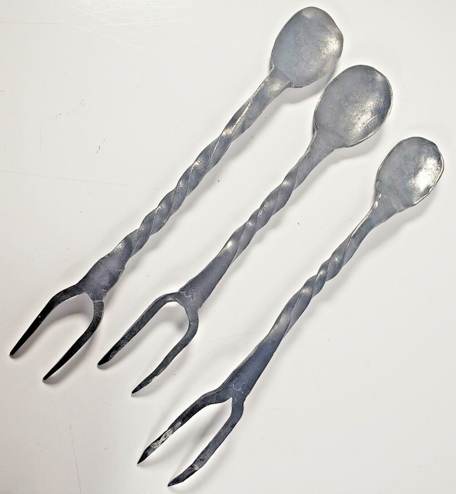 Set of 3 Three Hand Forged Metal Camping Spoon Fork Combo Spork Forger Mark YY