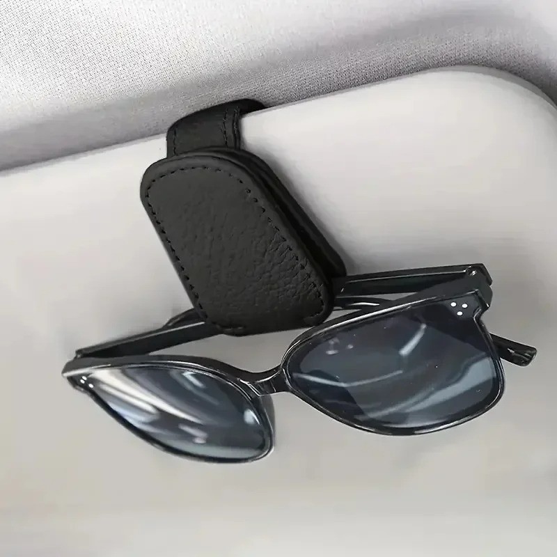 New Sunglasses Glasses Card Ticket Magnetic Clip Car Sun Visor Leather Holder