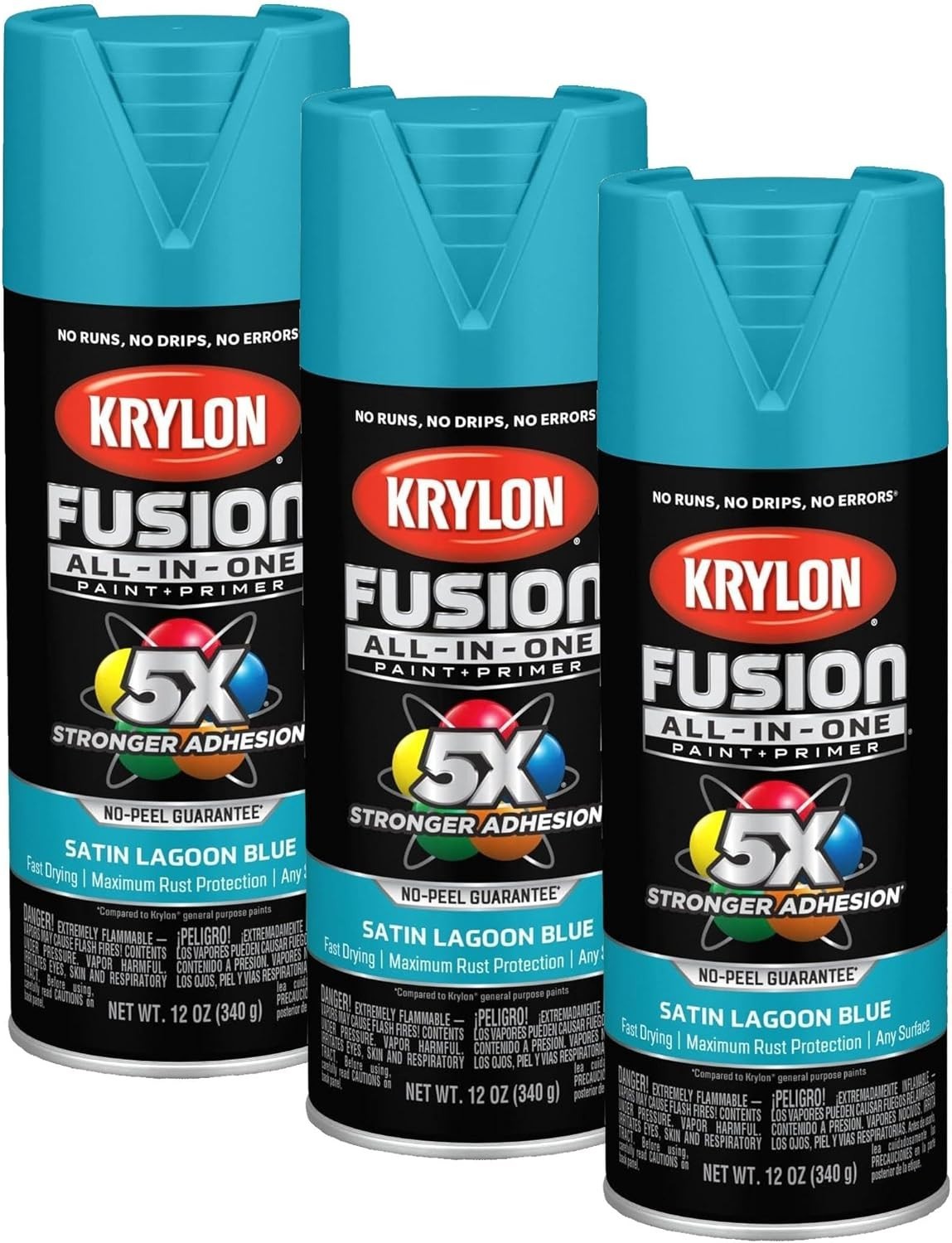 Pack of 3 Satin Lagoon Blue Spray Paint - Rust Resistant All-In-One Solution