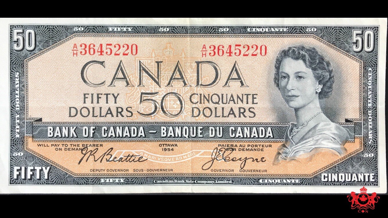 1954 Bank Of Canada 50$ Modified Beattie/Coyne A/H3645220 - VF/EF -