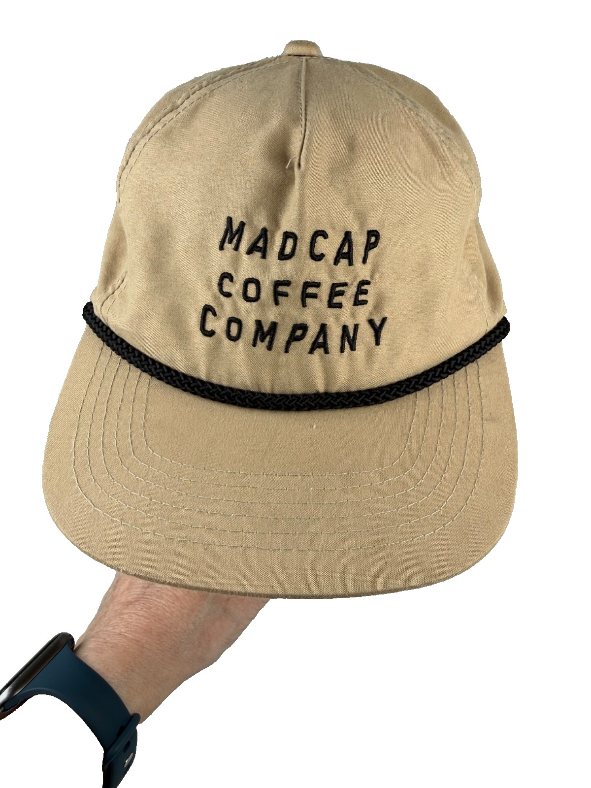 Madcap Coffee Company in Black on Tan Hat Cap Cotton w Rope SnapBack