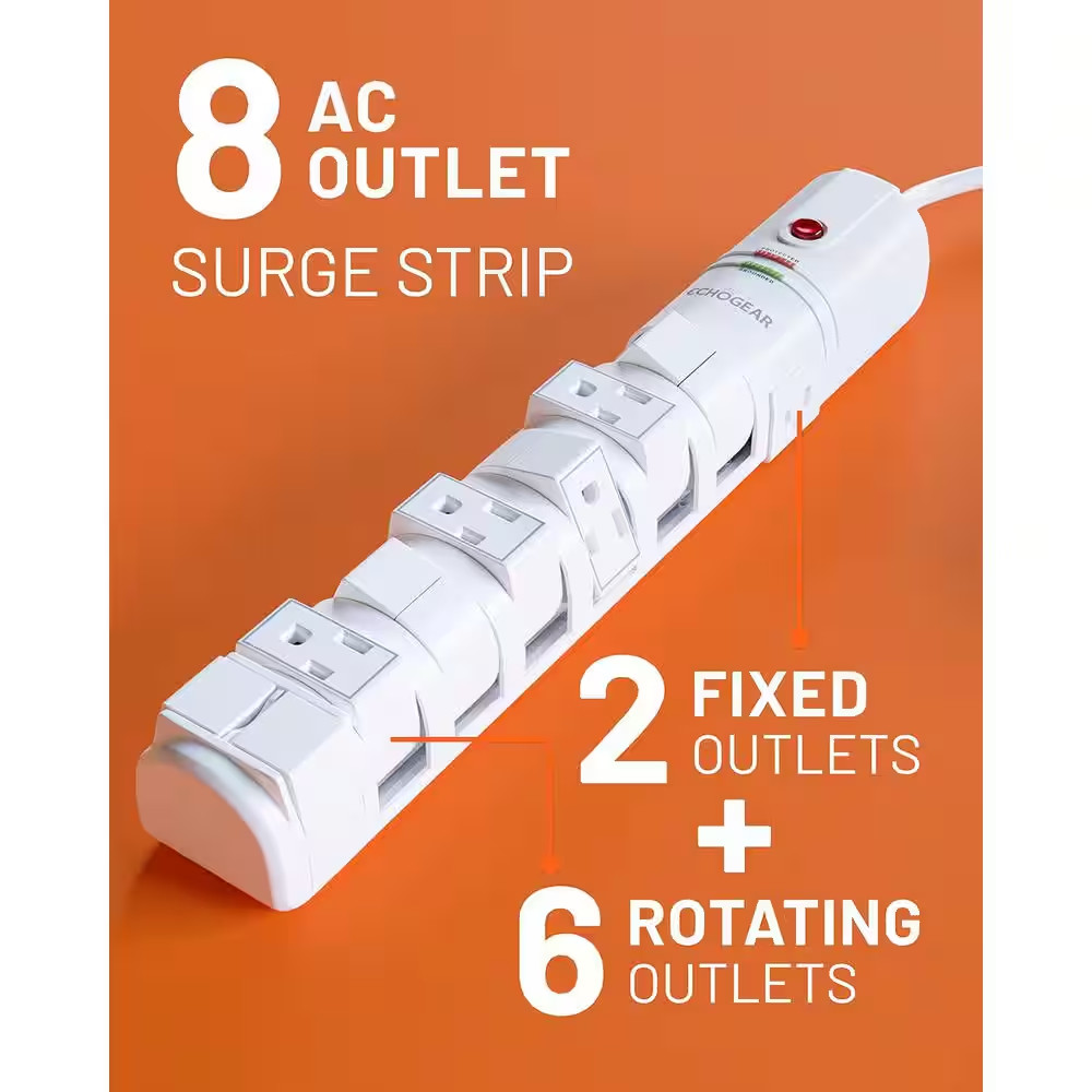 Surge Protector Power Strip with 6-Rotating Outlets and 2-Fixed Outlets and Buil