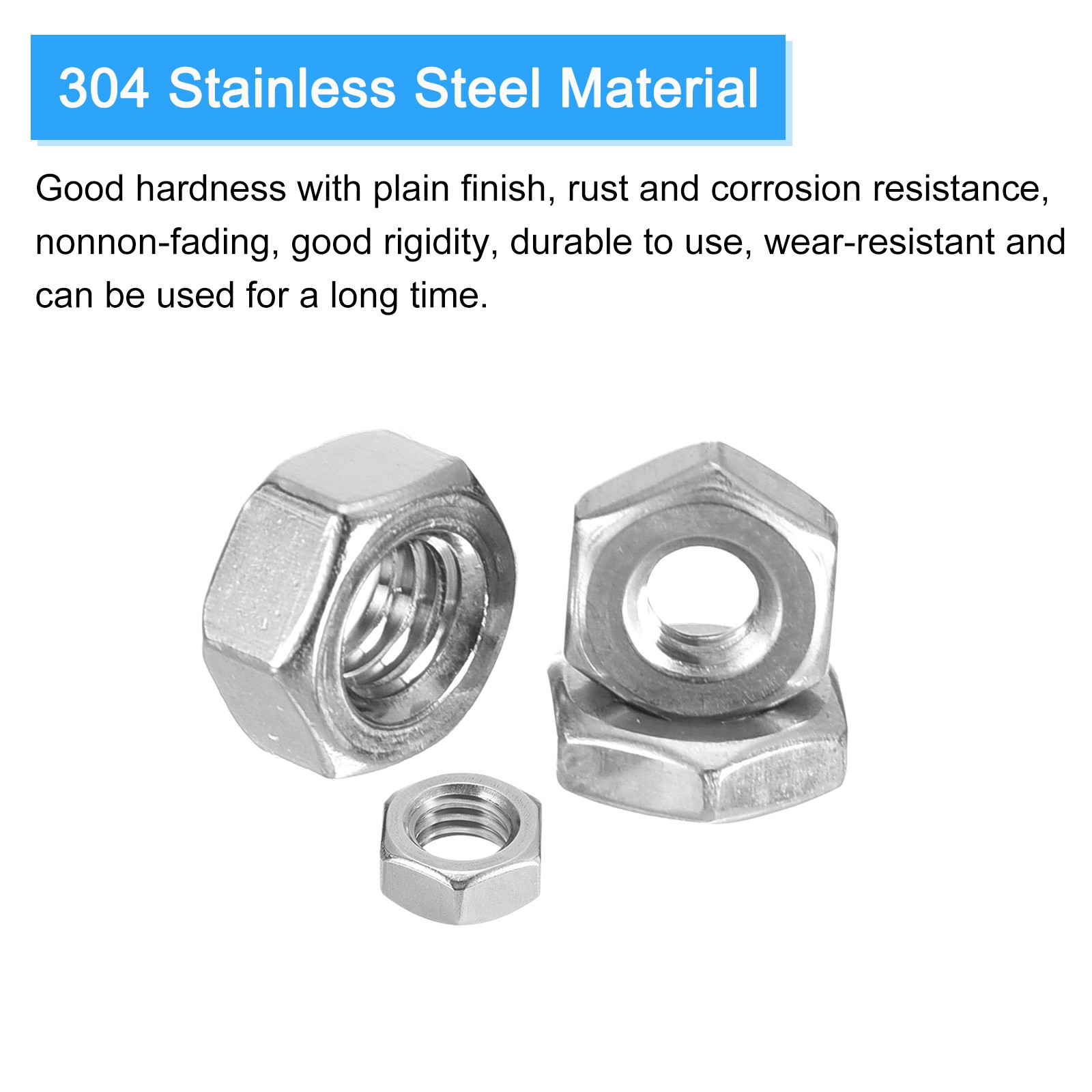Hex Nuts (#6-32) 100Pcs 304 Steel Coarse Thread Nut Silver