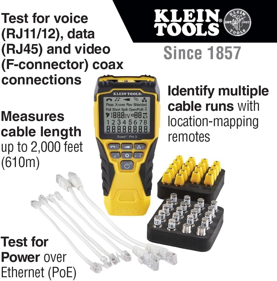 Klein Tools VDV Scout Pro 3 Cable Tester with Remote - Tests Voice, Data, Video