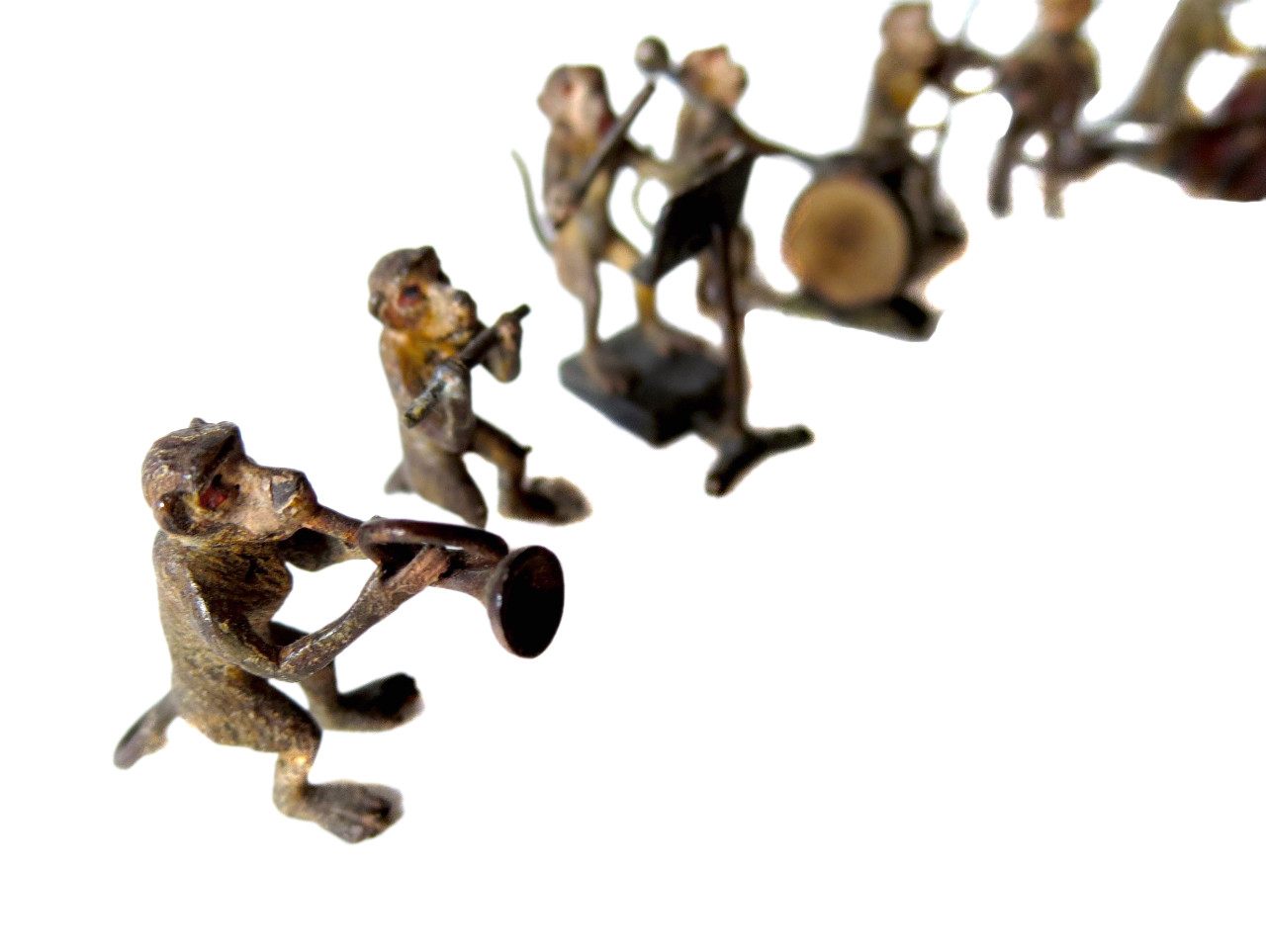 MONKEY Band ANTIQUE Austrian Vienna BRONZE COLD Painted 8 FIGURES