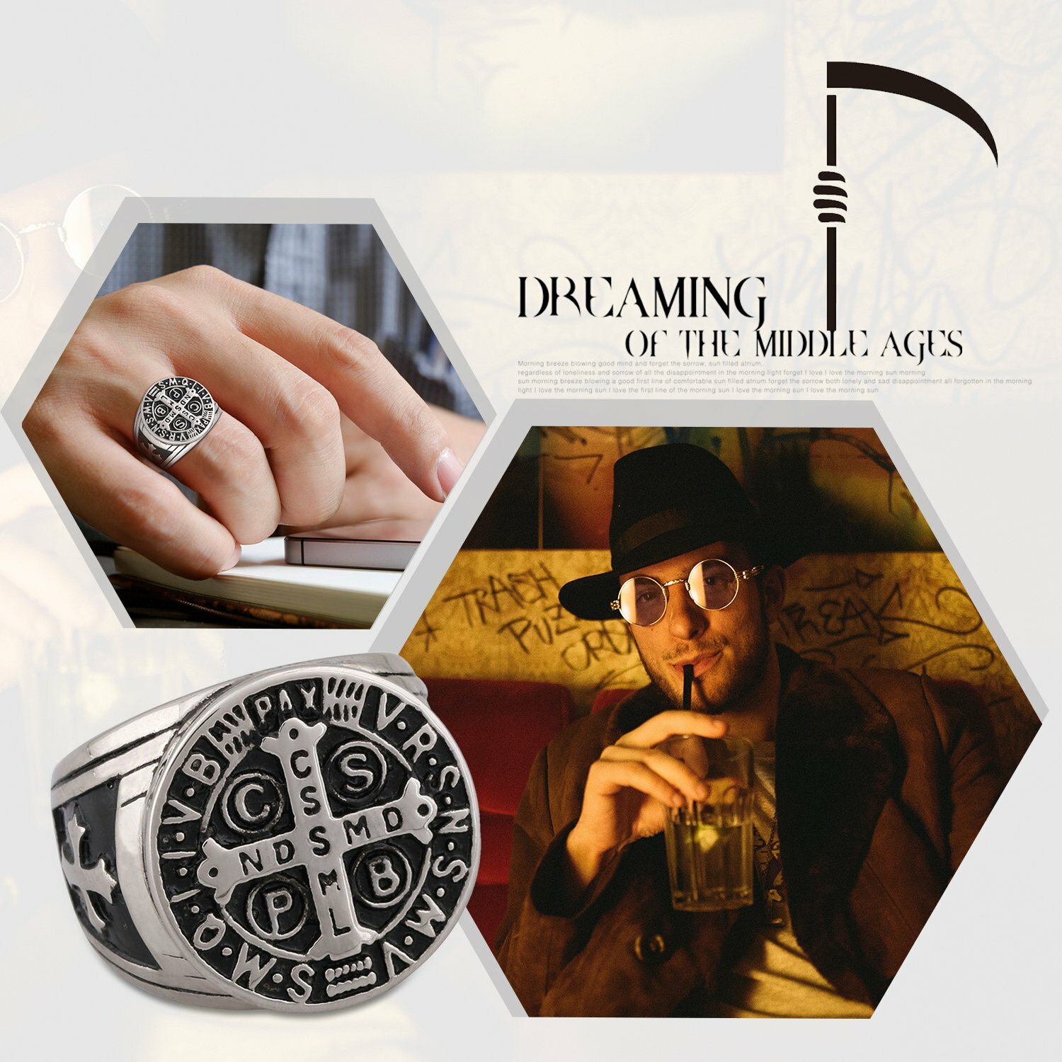 Men Boy St Benedict Exorcism Ring Cross Demon Protection Ghost Hunter Band Gift