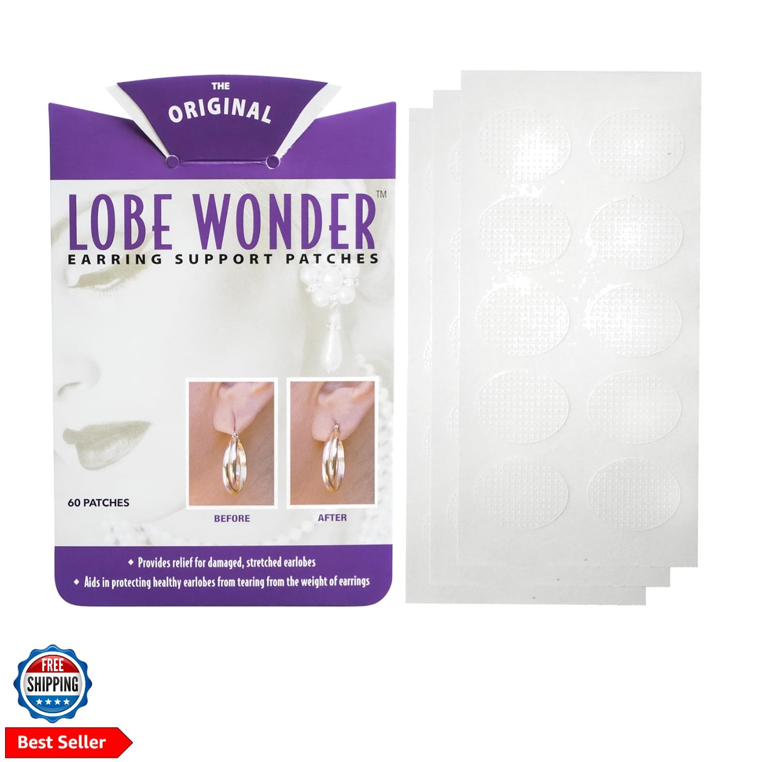 The  Ear Lobe Support Patch for Pierced Ears - Eliminates the Look of Torn or...