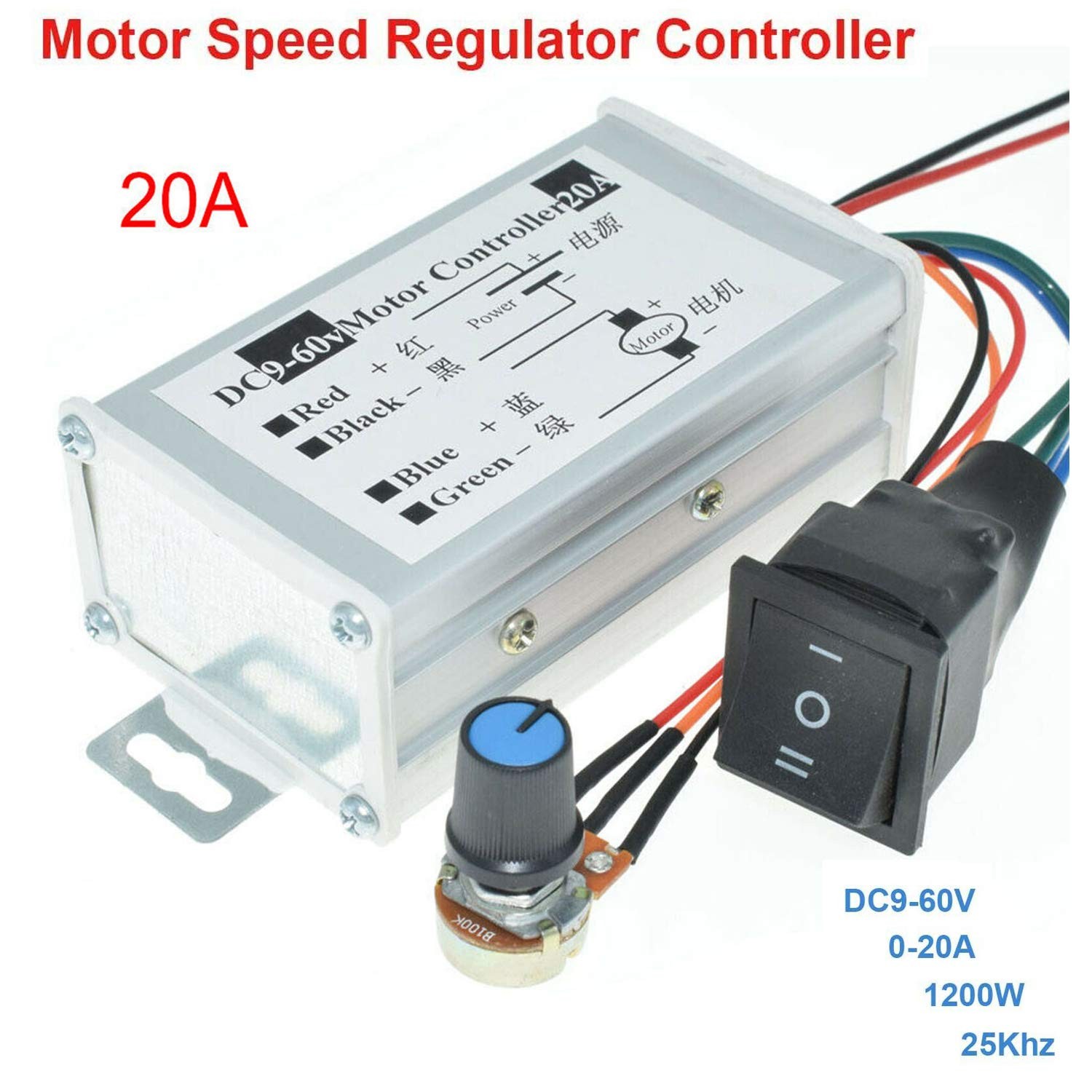 DC Motor Speed Controller DC 9-60V Pulse Width Modulation Regulator 20A 1200W St